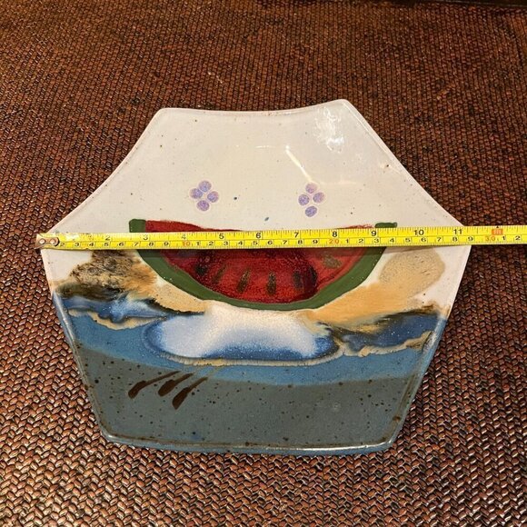 VTG Jerry Chappelle Art Pottery Ceramic Octagon Platter Watermelon Design - Picture 9 of 9